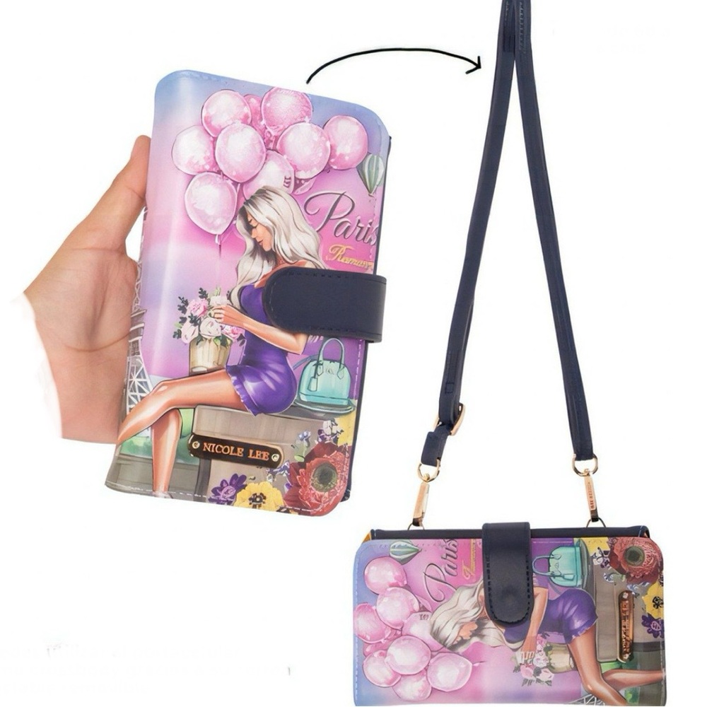 NWT-Nicole Lee-Romance in Paris-Tri-Fold Crossbody Wallet/Phone Case